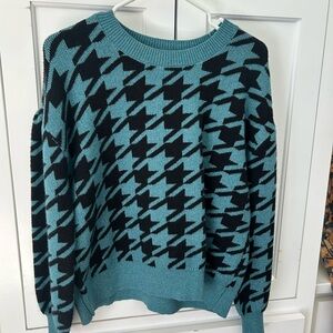 LOFT Teal and Black Houndstooth Sweater
